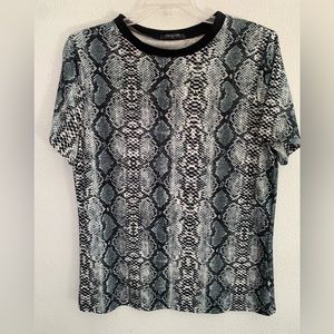 Womens black and white snacks skin t shirt